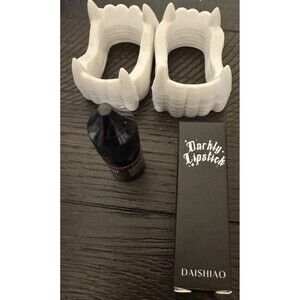 New Set White Fake Vampire Teeth, Fake Blood, Black Lipstick